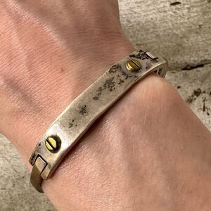 Vintage Mexican Sterling Bracelet With Gold Tone Screw Accent